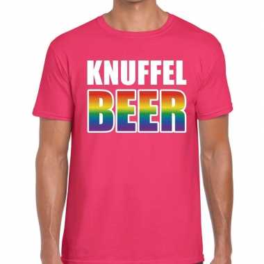 Gay pride knuffel beer shirt roze heren kopen