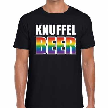 Gay pride knuffel beer tekst/fun shirt zwart heren kopen