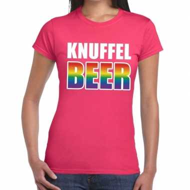Gay pride knuffelbeer regenboog shirt roze dames kopen