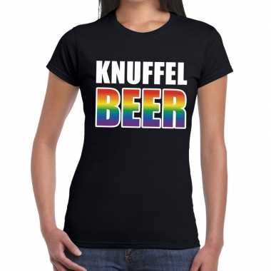 Knuffel beer gay pride tekst/fun shirt zwart dames kopen