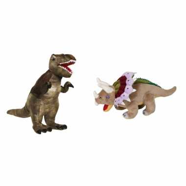 Setje knuffel dinosaurussen t rex triceratops kopen