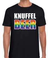 Gay pride knuffel beer tekst fun shirt zwart heren kopen